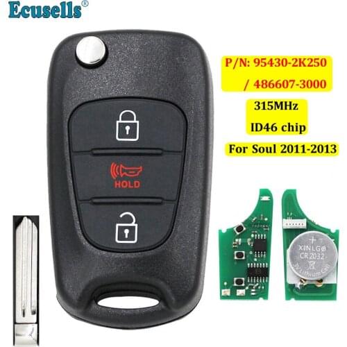 Upgraded Folding flip Remote Key Fob 315MHz ID46 chip for Kia Soul 2011-2013 NYOSEKS-AM11ATX P/N: 95430-2K250 / 486607-3000