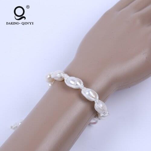 Wholesale Top Sale Woman Potato Shape Handmade Pearl Braided Bracelet