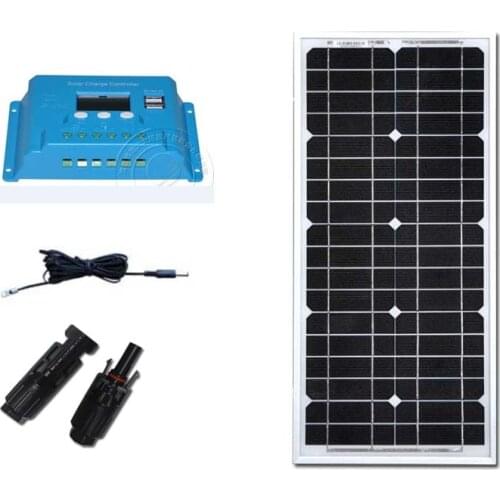 Panneau Solaire Kit 12v 20w Solar Charge Controller 12v/24v 10A PWM Solar Battery Charger Solar Tuinverlichting Caravan Camp