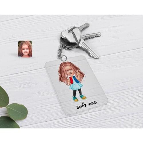 Personalized Female Child Caricature Of Transparent Plexiglass Anahtarlık-17