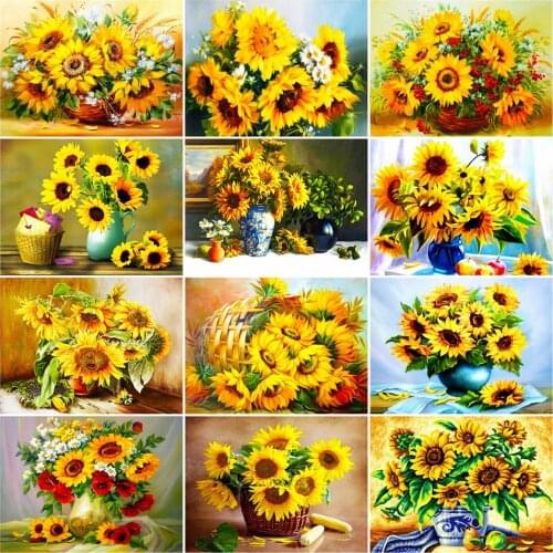 AZQSD Oil Painting By Numbers Sunflower DIY Acrylic Kids Paint Decoration Coloring By Numbers Vase Unframe Handmade Gift
