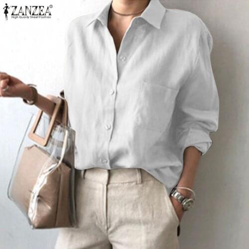 ZANZEA Elegant OL Shirt Stylish Women Lapel Neck Long Sleeve Tops Female Spring Blouse Casual Chemise Tunic Buttons Solid Blusas