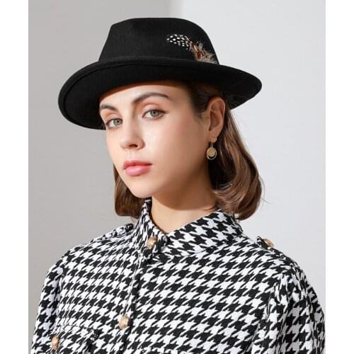 Goddess Women Trend Woolen Fedora Hat for Lady Retro Winter Jazz Hat for Girls Outdoor Keep Warm Hat Adult Personality Black Hat
