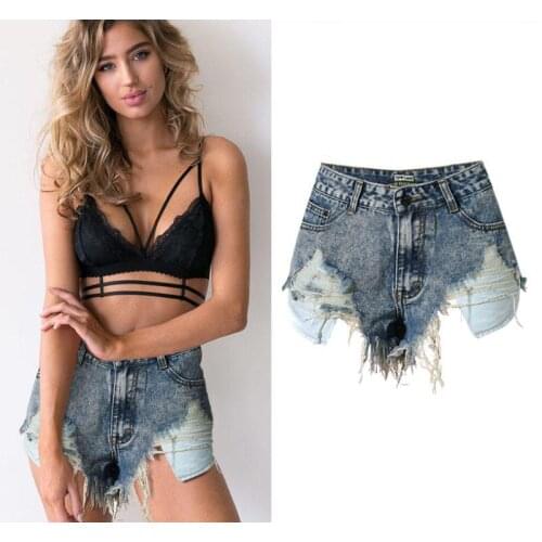 Womens Sexy Denim Shorts Ripped Tassel Short Pants Summer High Waist Streetwear Short Jeans Ladies Holiday Short Trousers