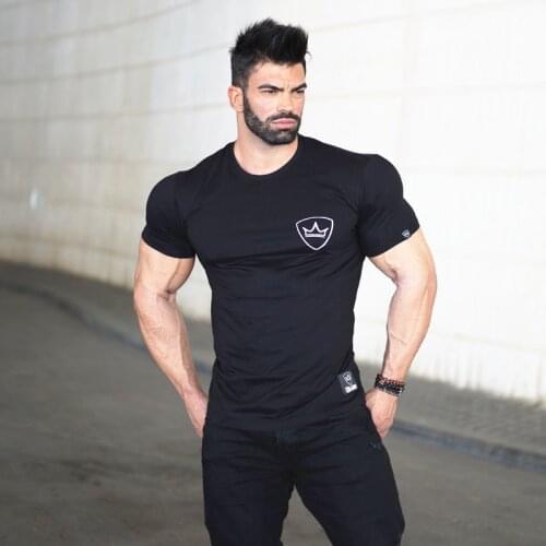 Gym Fitness T Shirt Men Running Sports Short Sleeve T Shirt Bodybuilding Workout Male Summer Casual Black Tees Tops Clothing