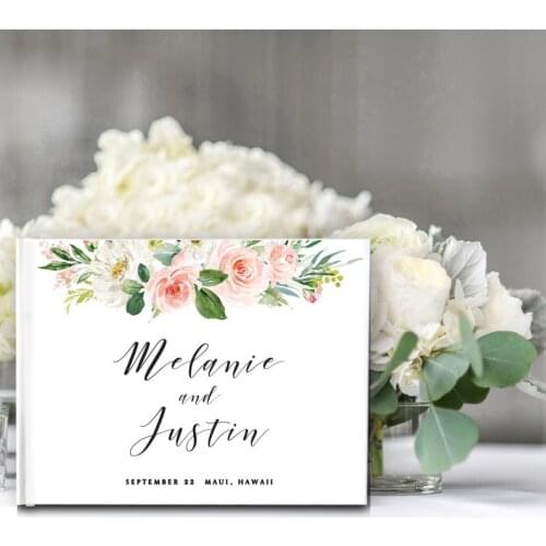 Wedding Guest Book, Hand Painted Watercolor Flowers, Blush, Boho Wedding, Garden Wedding, Guest Book, Wedding, Rustic Wedding