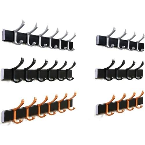 T3EC 4/6 Hooks Space Aluminum Kitchen Punch-free Wall Hooks Bathroom Row Hook