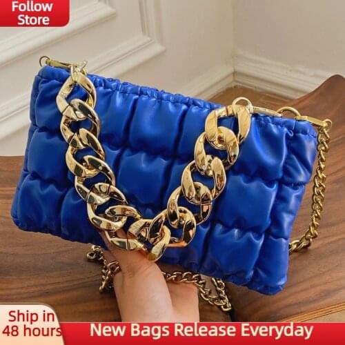 Woven Branded Designer Clutch Bag Women Thick Chain PU Leather Shoulder Bags Luxury Crossbody Bags Female Small Handbags Tote