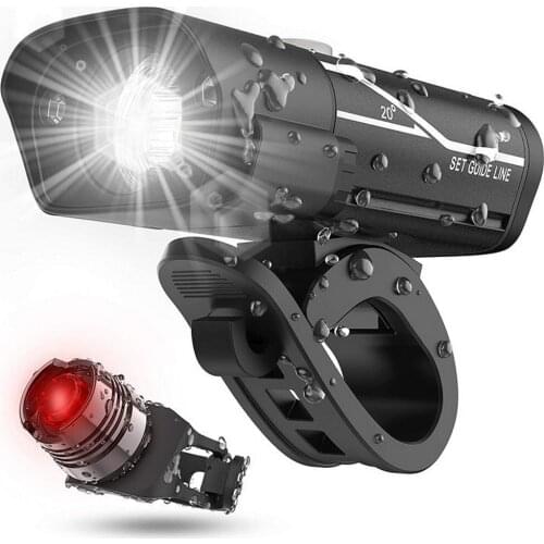 T6 Bike Light LED Rainproof Headlight Taillight Kit USB Rechargeable Battery Smart Headlight Rear Lamp Ultralight Flashlight