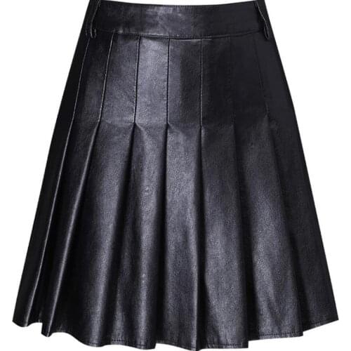 Elegant PU Leather Punk Skirt Women 2021 Autumn Mini Short Skirt Goth High Waist Sexy Skirt Black Pleated Skirt A-Line Skirts