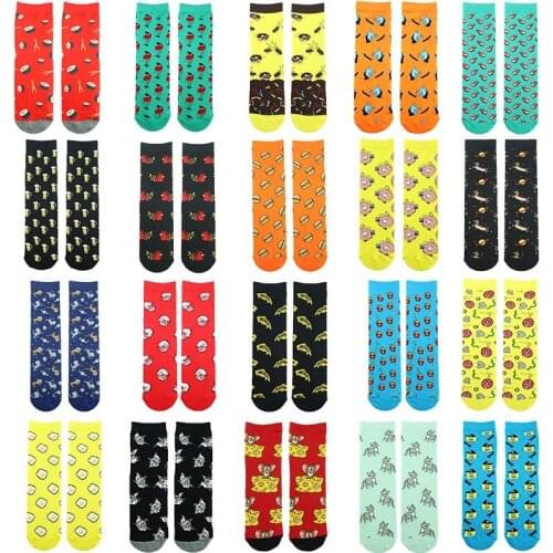 Woman socks kawaii funny fried egg donut burger beer food cartoon pattern funny cute cat water drop personality printed socks