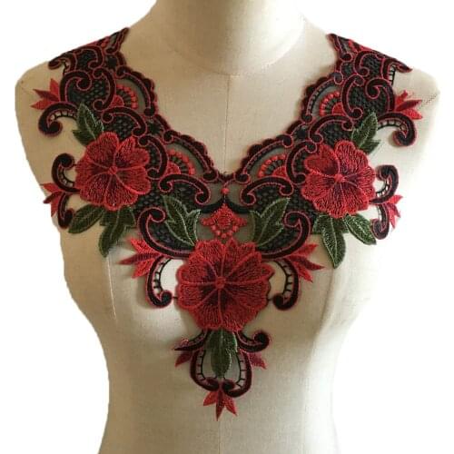 1 piece of embroidery lace fabric Applique neckline collar flower DIY clothes decorative sewing clothes scrapbook multicolor