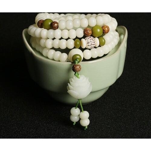 108*8mm/10mm Original Design Natural White Bodhi Root Beads Bracelet Lotus Bract for Women Meditation Balancing Jewelry Gift