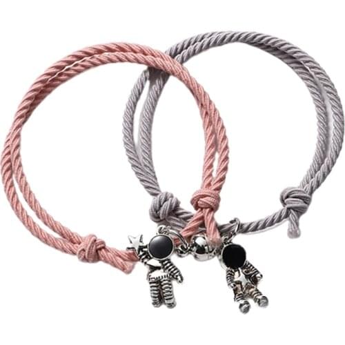 2Pcs/set Cute Astronaut Magnetic Couple Bracelet Adjustable Creative Friendship Rope Relationship Distance Mutual Attraction Mat