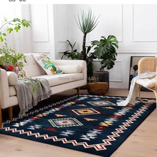 200*300cm Fashion Retro Simple Geometric Dark Blue Ethnic Style Living Room Bedroom Bedside Carpet Floor Mat Customization