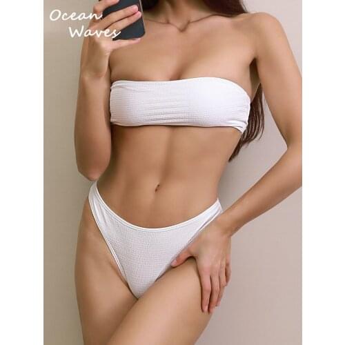 2021High Waist Bikini Sexy White Swimwear Women Swimsuit Bandeau Bikinis Set Swimming for Bathing Suit Push Up Tankini Strapless