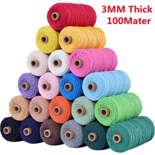 3mm*100m 100% Cotton Rope Colorful Cord Rope Twine Macrame Cord String Thread For Party Wedding Decoration Accessory DIY Cord