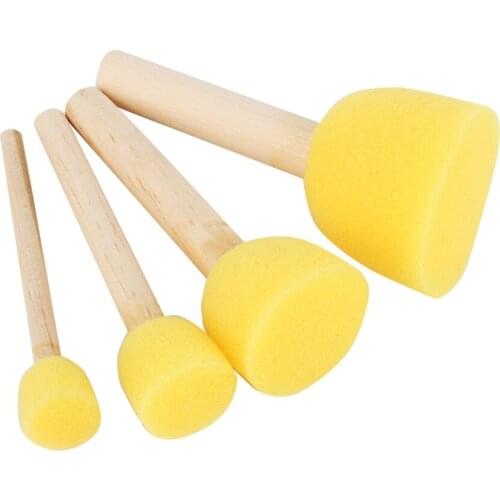 4Pcs/Lot Wooden Handle Stencil Paint Seal Sponge Foam Brush Furniture Craft Art Drawing Painting Graffiti Wood Tool Accessories