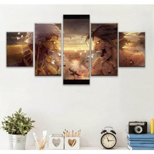 5 Pieces Attack on Titan Battle Eren Yeager Poster Modern Home Wall Decor Picture Art Print Painting On Canvas For Living Room