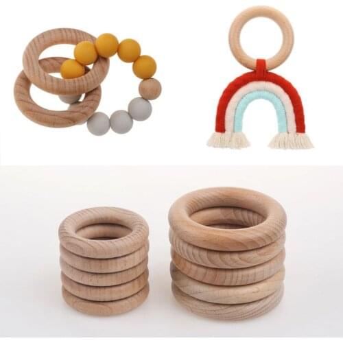 5pcs Crafts DIY Baby Teether Wooden Rings Necklace Bracelet Making 53mm/70mm Y4QA