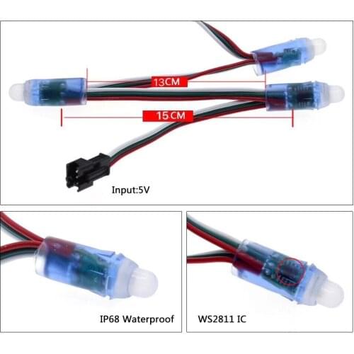 50pcs 4m/6.5meter DC5V WS2811 Full Color LED Pixel Light Module 12mm 10cm/15cm wires IP68 waterproof RGB Digital led strings