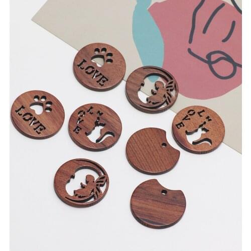 6pcs Korean wooden Earrings for Women Statement footprints love cat hollow elf pattern pendant diy jewelry accessories materials