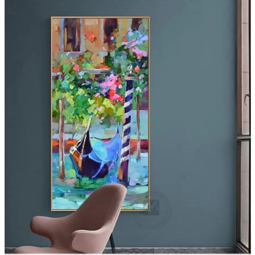 Abstract modern canvas wall art hand painted painting Venice landscape beautiful vertical oil painting on canvas for living room