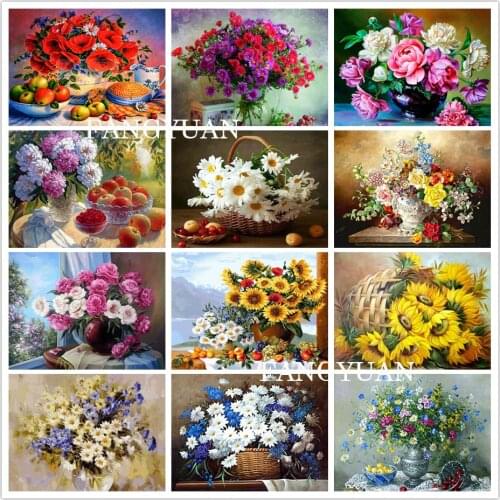 Diy 5D Flowers Diamond Embroidery Cross Stitch Daisy Peony Sunflowers Full Round Square Diamond Mosaic Home Decor Wall Painting