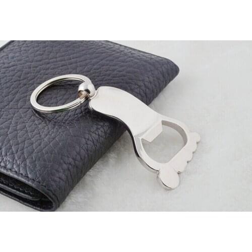 FREE SHIPPING BY DHL 200pcs/lot 2015 New Zinc Alloy Foot Shaped Bottle Opener Keychains Novelty Keyrings for Promotion