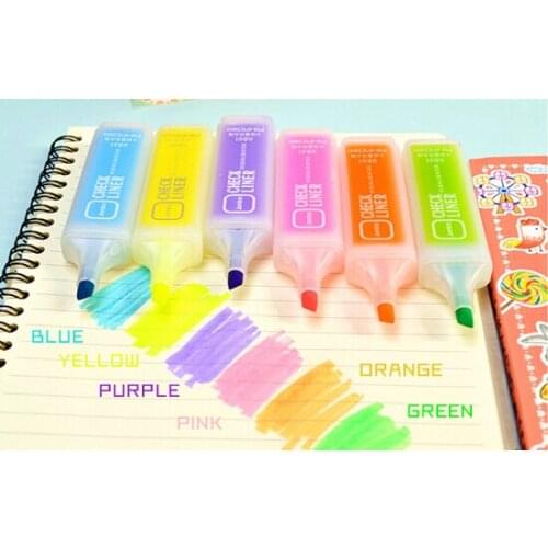Large Capacity Highlighter Pen Flat Marker Stationery 6 Pieces/Lot School Supplies
