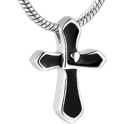 Black Cross Cremation Jewelry for Ashes Stainless Steel Keepsake Pendant Charm Cross Memorial Urn Necklaces