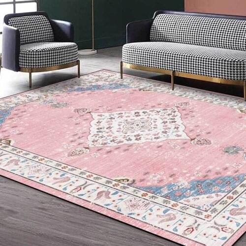 Girl Princess Room Decor Area Rugs Pink Persian Ethnic Style Bedroom Bedside Non-Slip Carpet Children Kids Play Tent Floor Mats