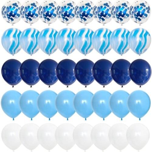 40 Pcs Blue Set Agate Marble Balloons Silver Confetti Balloon Wedding Valentines Day Baby Shower Birthday Party Decorations