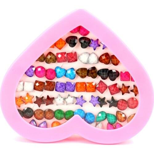 ISINYEE 36 pairs/set Cute Round Heart Star Stud Earrings Sets For Women Little Girls Small Geometric Earring Christmas Jewelry