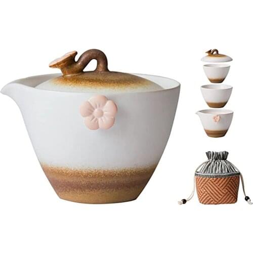 Chinese 1 Teapot 2 Cups Suitable For Female Portable Travel Ceramic Kung Fu Gaiwan Plum Blossom Tea Set Home Office Teaware Girl
