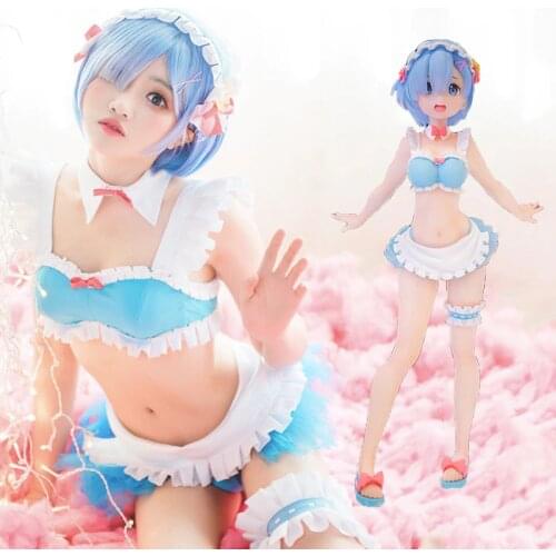 Comic Anime Re:Life in a different world from zero Cosplay Costume Rem Cosplay Costume Re:ZERO bikini swimming suit Cosplay