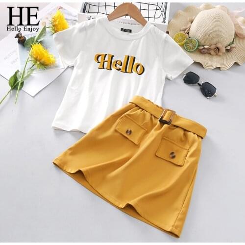 HE Hello Enjoy Female Childrens Clothing Girls Summer Set infantil Girl Kids Blouse+Shorts 2PCS Suit Toddler Girl Clothing 2021
