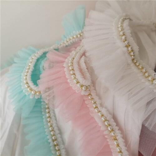 LASUI 2019 wide 6 cm 5 meters =1 piece Bow Crafts For Sewing Decoration pink grenn,white 3D beaded soft mesh lace trim