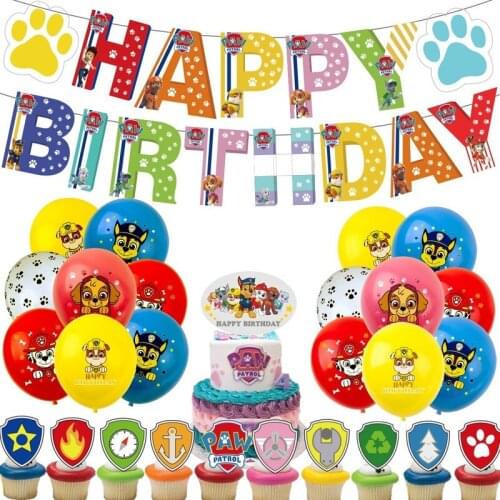 1 set Cartoon Paw Patrol Party Set Chase Marshall Dog Latex Balloon Childrens birthday party cake pull flag decoration set