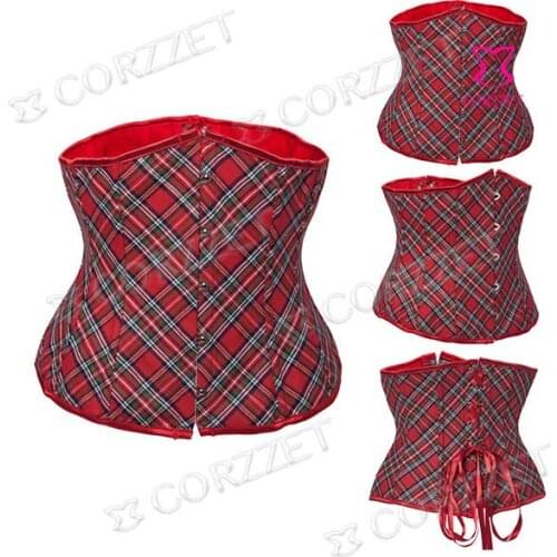 Latex Waist Cincher&Trainer Lady Red Plaid Pattern Lace Up Boned Plus Size Waist Trainer Corset Underbust Sexy Bustier Corpete