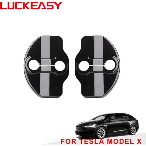 LUCKEASY Car Door Lock Cover For Tesla Model X 2018-2021 Stainless Steel Door Lock Striker Buckle Cap Protection Carbon Fiber