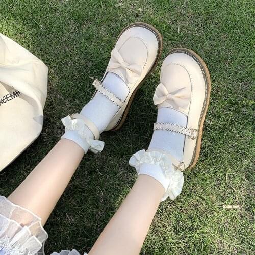 Sweet Harajuku Lolita shoes bow 2021 new summer Lolita shoes net middle flat bottom uniform JK uniform shoes mary jane shoes