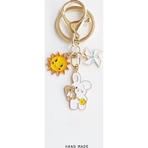 Cute Rabbit Keychain Anime Bear Windmill Car Accessories Keychain for Women Keyrings Couple Gift Airpods Pendant Phone Charm