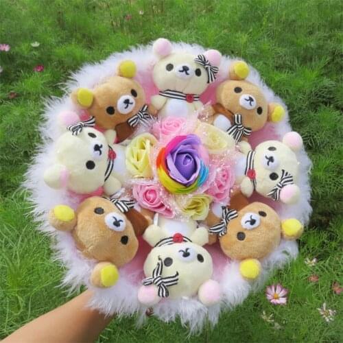 Lovely Cartoon Bear With Artificial Soap Flowers Bridal Bouquet Home Decoration Creative Valentines Day Graduation Gifts
