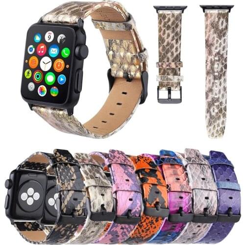 Snake Skin Genuine Leather Strap for iWatch 44/40mm 42/38mm Soft Fashion Bracelet Belt for Apple Watch Band SE Series 6 5 4 3 2