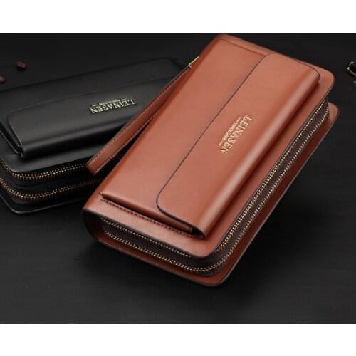Leinasen Brand Men Wallets With Coin Pocket Zipper Double Zipper Male Wallet Long Large Men Purse Coin Clutch Bag