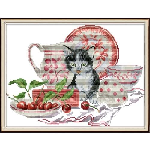 Cat And Porcelain cross stitch kit aida 14ct 11ct count print canvas cross stitches needlework embroidery DIY handmade