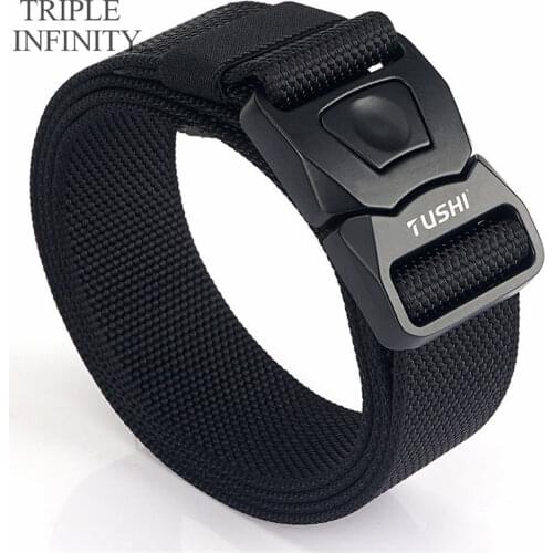 TRIPLE INFINITY New Men Nylon Belt Zinc Alloy Pluggable Buckle Quick Release Adjustable Tactical Trouser Belt Working Male Belt