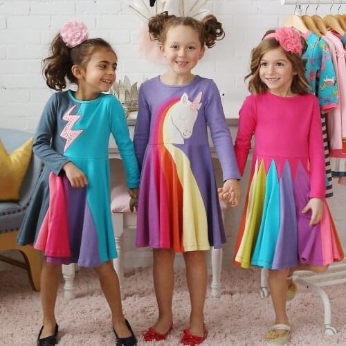 New Baby Girl Dress Clothes Toddler Kids Girls Princess Clothes Rainbow Color Block Colorful Sling Party Dresses Vestido Infant