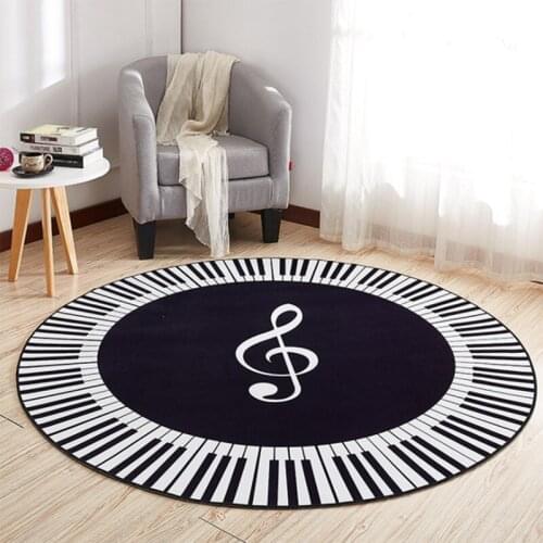 New Music Carpet Symbol Piano Keys Black White Round Non-slip Rug Home Bedroom Carpet Floor Mat Floor Decoration